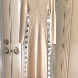 Everly Cream Knit Dress with Fringe Accents